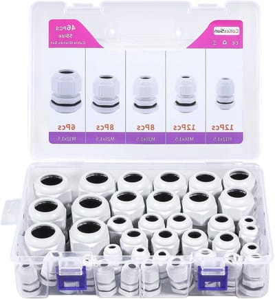 Complete Set van 46 Waterdichte Kabeldoorvoeren, IP68, Verstelbare Nylon Kabelconnectoren voor Buiten en Tuinbesturing