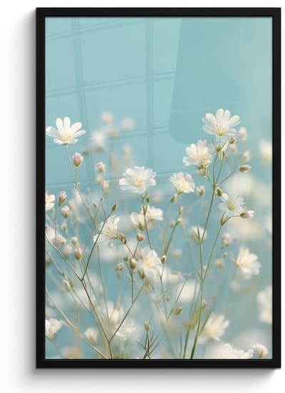 Poster in lijst - Fotolijst 60x90 cm - Posters - Stengels - Bloemen - Lucht - Wit - Posterlijst zwart - Decoratie - Wanddecoratie woonkamer - Muurdecoratie slaapkamer
