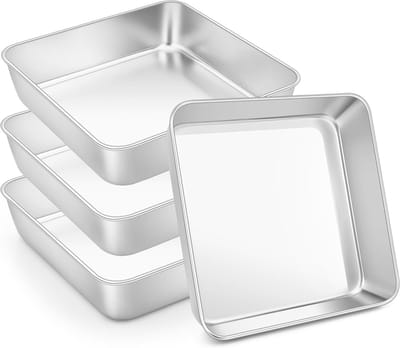 Set van 4 Vierkante Ovenschalen van RVS, Ideaal voor Lasagne, Brownies en Taarten, Gezond en Vaatwasserbestendig - 15 x 15 x 5cm