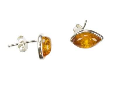 Zilveren knop oorbellen Barnsteen / Amber 925 zilver