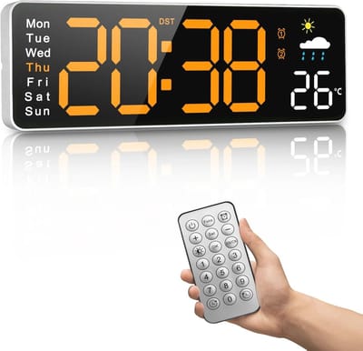 Digitale Wandklok met Afstandsbediening en Weersvoorspelling - 30,5 cm