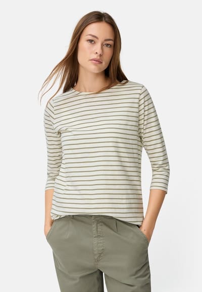 camel active T-shirt met 3/4-mouwen en zijsplitten - Maat womenswear-XXS - Licht kaki