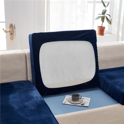 Fluwelen Bank Zitkussenhoezen Voor Woonkamer Pluche Kussenhoes Dik Zacht Effen Kleur Stretch Bankhoes Slipcovers 1PC Normal Size-1 marineblauwe kleur
