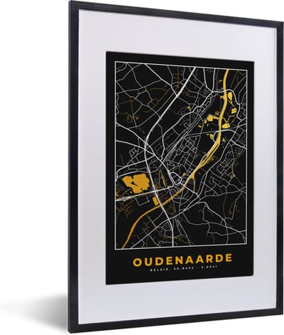 Fotolijst incl. Poster - Oudenaarde - Stadskaart - Kaart - Goud - Plattegrond - 30x40 cm - Posterlijst