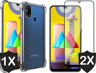 Hoesje geschikt voor Samsung Galaxy M31 - 2x Screen Protector FullGuard - Back Cover Case ShockGuard Transparant & Screenprotector