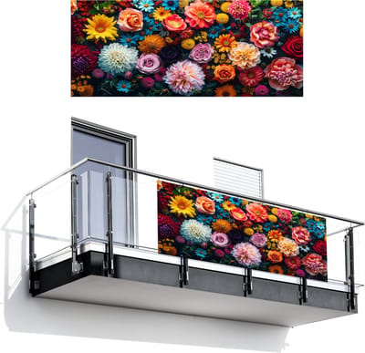 Balkonscherm 300x120 cm - Balkonposter Bloemen - Planten - Kleurrijk - Balkon scherm decoratie - Balkonschermen - Balkondoek zonnescherm