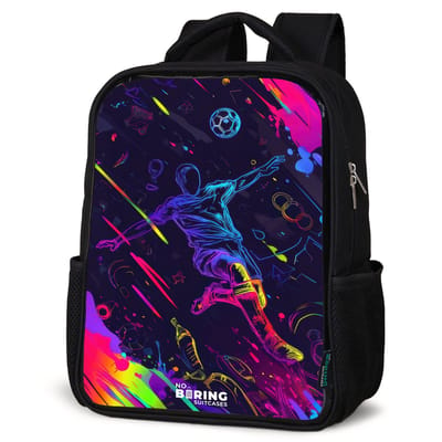 NoBoringSuitcases.com® - Rugzak zwart - Schooltas jongen & meisje - Neon actievolle voetbalspeler - Rugtas voor school - Boekentas kind - Schoolrugzak - Kinderrugzak