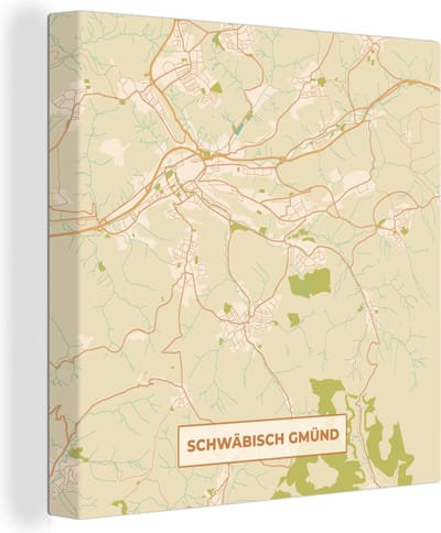 Canvas Schilderij Stadskaart - Schwäbisch Gmünd - Plattegrond - Kaart - Vintage - 20x20 cm - Wanddecoratie
