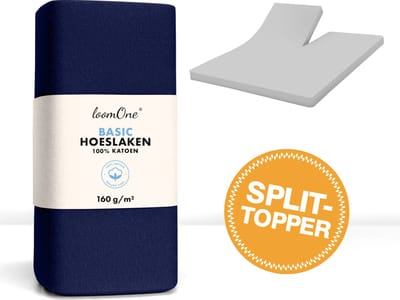 Loom One Hoeslaken Splittopper – 100% Jersey Katoen – 180x200 cm – tot 12cm matrasdikte– 160 g/m² – Donkerblauw