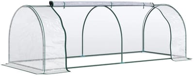 Foliekas - Broeikas met Folie - Tunnelkas met Deur - Kas - Kweektunnel - Kweekkas - Kastunnel - Groentekas - Plantenhuis - Plantenteelt - Plant- en Oppotruimte - 250 x 100 x 80 cm - Stalen Frame - Groen