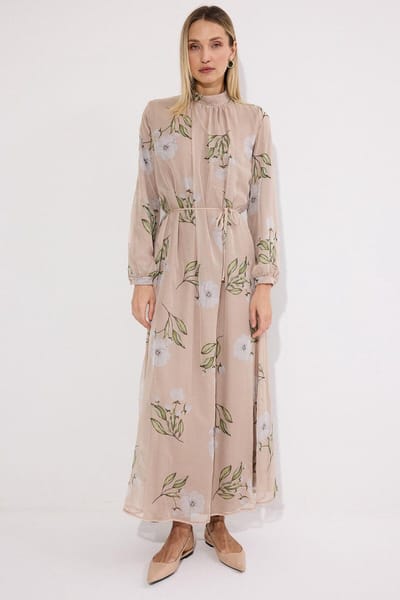 Touché Privé - Gevoerde chiffon maxi-jurk - Beige - Dames