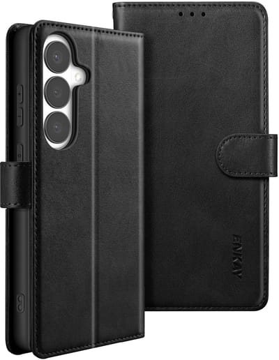 ENKAY, Etui Geschikt voor Galaxy S26 met Gehard Glas en Polsband inclusief Screenprotector, Zwart
