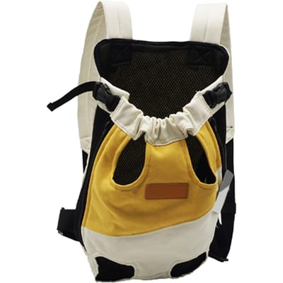 Dubbele Schouder Huisdierentas Draagbare 4-Potige Hond Kat Rugzak voor Buiten Wandelen en Reizen S S (1.5-2.5kg) wit/geel