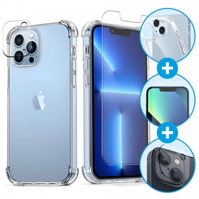 Hoesje Geschikt voor Apple iPhone 13 Pro Schokbestendig Transparant Hoesje + 9H Tempered Glass + Camera Protector Transparant 3 in 1 Set