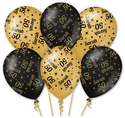 Q2P - Sarah Ballonnen - Zwart & Goud - Helium Geschikt – 50 jaar Verjaardag Decoratie - 6 Stuks