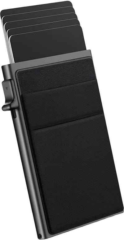 carmdering - Kaarthouder - RFID Houder - Creditcardhouder - Metalen kaarthouder, automatische uitwerp functie - RFID-bescherming, 8 kaarten capaciteit - Ultradun, 55 gram, zwart - Aluminiumlegering, duurzaam en stijlvol