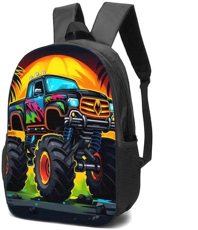 Monstertruck Rugzak | Truckpatroon Rugtas | Auto Rugzak | Rugzak | Gave Rugzak | Truck Rugzak | Rugzak Meisjes | Rugzak Jongens | Rugzak met Voorvak | Mooie rugzakken met Monstertruck | 15 - 20 liter | Kinder Rugzak