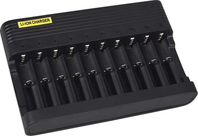 DrPhone ChargeX10 – Batterij Oplader 10 Slots – Li-ion 3.7V Acculader voor 18650, 26650, 14500, 16340 – LED Indicator – Zwart