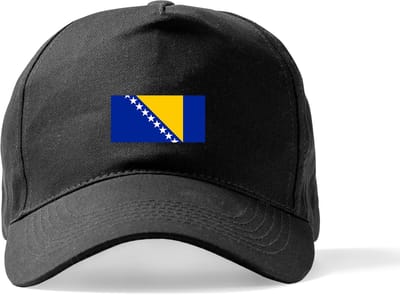 Zwarte Pet Beechfield met Wereldvlaggen, land Bosnie en Herzegovina klittenbandsluiting