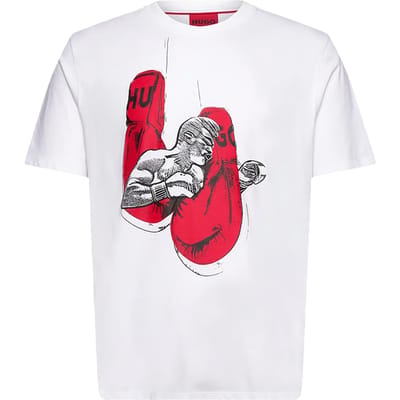 Hugo Boss Herenbokshandschoenen – T-shirt in standaardmaat (Wit)