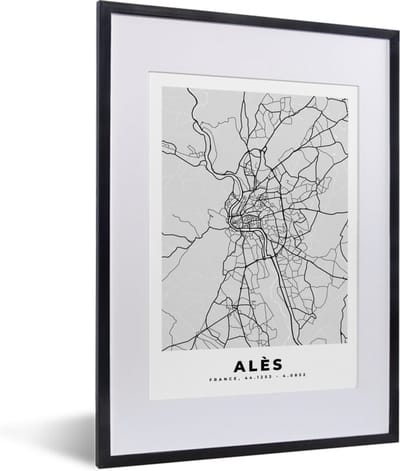 Fotolijst incl. Poster - Kaart – Stadskaart – Alès - Plattegrond – Frankrijk - 30x40 cm - Posterlijst