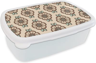 Broodtrommel Wit - Lunchbox - Brooddoos - Retro - Bloemen - Design - 18x12x6 cm - Volwassenen