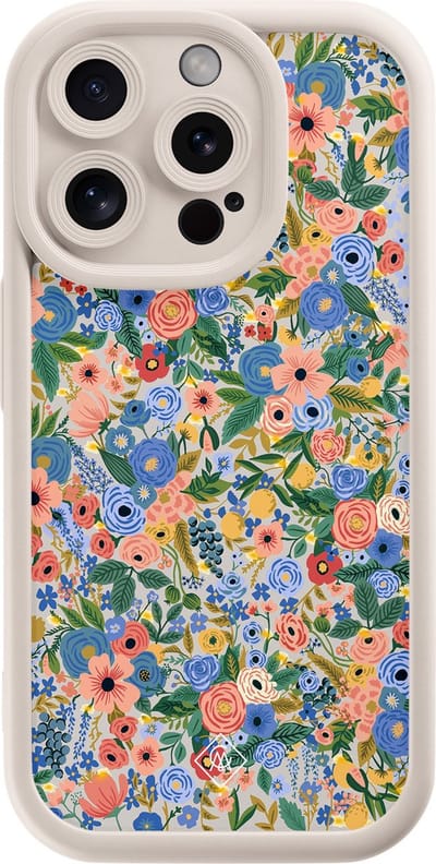 Casimoda® hoesje - Geschikt voor iPhone 14 Pro - Floral Garden - Effen telefoonhoesje met lensbescherming - Siliconen/TPU - Backcover - Blauw