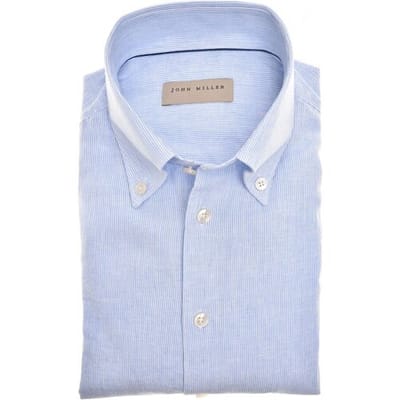 John Miller Overhemd Cotton-Linen Blend Hairline Licht Blauw / male