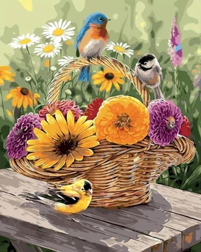 2.0 Products - Dieren - Schilderen op nummer volwassenen - Paint by number - 40 x 50 CM - Vogel - Bloemen - Tuin
