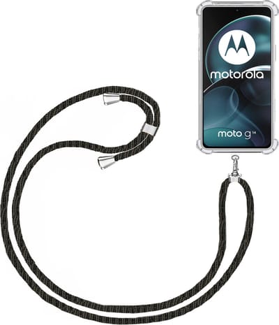 Telefoonkoord + Hoesje Geschikt voor Motorola Moto G14 - Lengte Verstelbaar - Telefoonketting - Shock Proof Case - Zwart