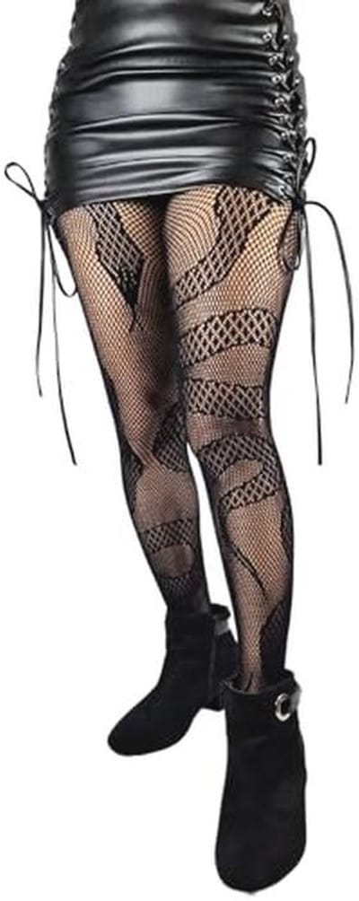 Dames netpanty met slangenpatroon - Duurzame hoge taille panty voor Halloween