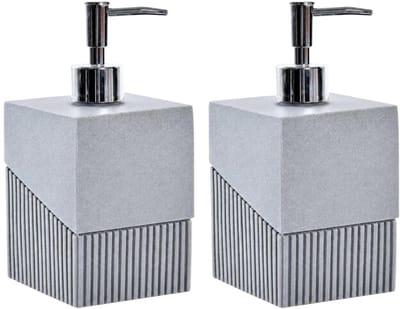 Atmosphera Zeeppompje/dispenser - 2x - grijs - marmer look - 9 x 17 cm - stijlvol / sjiek