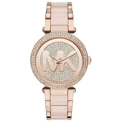 Michael Kors MK6176 Parker Kristal Pave Logo Wijzerplaat Dames 39mm Horloge 39mm helder roze
