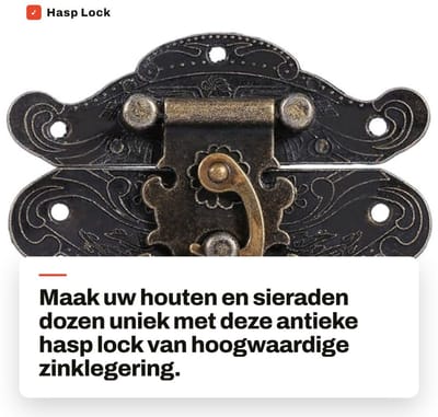 Dailygoods- Hasp Slot Antiek Design - Zinklegering - 2.5 x 2.1 cm - Decoratieve Hardware - Inclusief Schroeven - Voor Houten Dozen