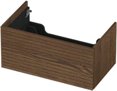 INK wastafelonderkast 1 lade greeploos push to open echt hout met horizontaal gefreesd front 80x45x38cm, massief eiken chocolate