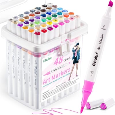 Alcohol Markers - Kleurpotloden Set - 48 Kleuren - Dubbele Punt - Sneldrogend - Voor Kunstenaars en Creatieve Klussen