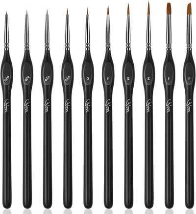 Set van 10 Professionele Droge Kwasten voor Miniatuurverf, Perfect voor Warhammer 40k en DND, Ideaal voor Waterverf en Gedetailleerd Schilderen