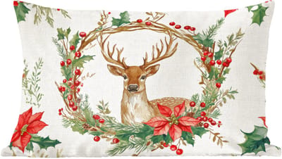 Sierkussens - Kussentjes Woonkamer - 60x40 cm - Kerstkrans - Hert - Hulst - Rood