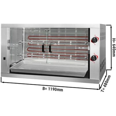 GGM Gastro Elektro Hähnchengrill - 9,6 kW - mit 2 Spießen für bis zu 12 Hähnchen Zilver