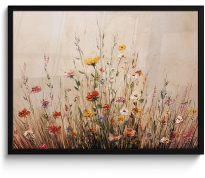 Poster in lijst - Fotolijst 70x50 cm - Posters - Wilde bloemen - Penseelstreken - Rustgevend - Posterlijst zwart - Decoratie - Wanddecoratie woonkamer - Muurdecoratie slaapkamer