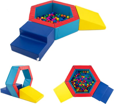 KOMFOTTEU 3 delig Schuimblokken - Soft Play Foam Blokken - Reuze Bouwblokken - voor kinderen vanaf 1 jaar - met 100 kleurrijke ballen