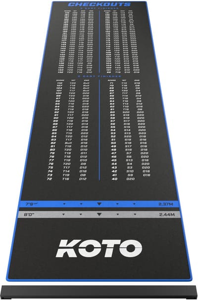 KOTO - Oche Carpet Checkout - Dartmat - Blauw 285 x 80 cm + Oche Score Indicator - Antislip