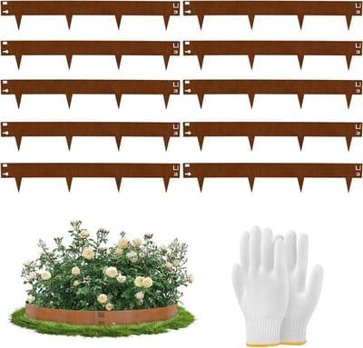 Metalen Gazonrand - Bloembegrenzing Staal - Tuinranden Creëren - Roestlook Afwerking - 84 x 16 cm - Bruin