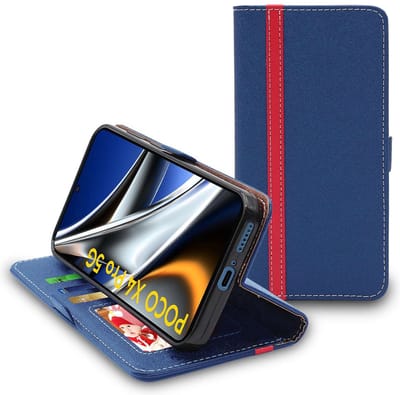 ebestStar - Hoes geschikt voor Xiaomi Poco X4 Pro 5G, Wallet Etui, Book case hoesje, Donkerblauw, Rood