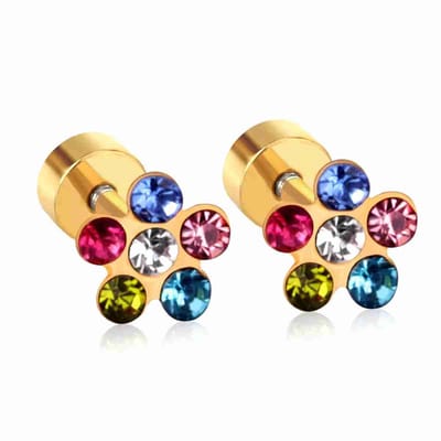 WeLoveSilver oorstekers - goudkleurig - bloem met kristallen - 6 mm