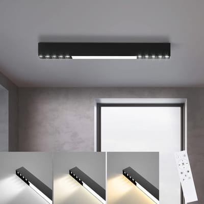 NETTLIFE Plafondlamp - 53CM - LED Plafondverlichting - Dimbaar - Zwart - Lange Bureaulamp - 17W moderne Lamp - met Afstandsbediening - voor Slaapkamer | Keuken | Woonkamer