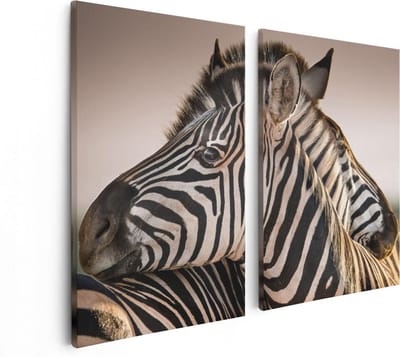 Artaza Canvas Schilderij Tweeluik Twee Knuffelende Zebra's  - 80x60 - Foto Op Canvas - Canvas Print