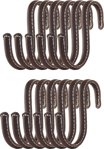 Brute Strength - Leren S-haken - Bruin - 12 stuks - Kledinghaak – Leer - kapstokhaak - Ophanghaken – handdoekhaakjes