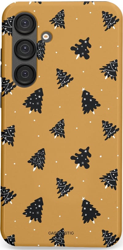 Casetastic hoesje geschikt voor Samsung Galaxy S25 Plus - Dubbellaagse bescherming - Zwarte Kerstboom Feest - Fashion Case - Goud Donkergrijs Taupe