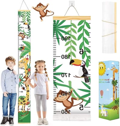Groeimeter voor Kinderen - Verstelbare Hoogtemeter, Wanddecoratie voor Kinderkamer, Maatbalk voor Baby en Peuters, Rolbare Canvas Ruler met Doos
